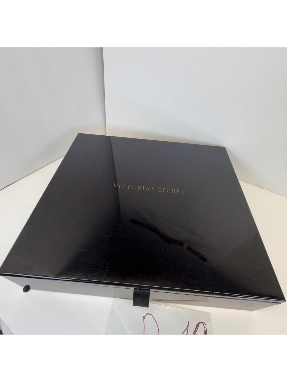 Victoria's Secret Black Lacquered Jewelry Organizer Box‎ Hinged Lid Divided